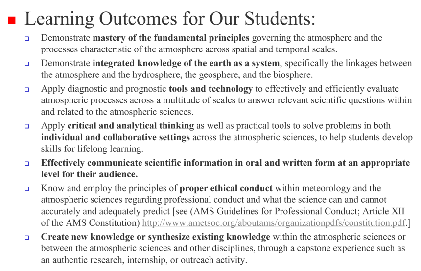 ATSC Program Student Learning Objectives | Geography Department At The ...